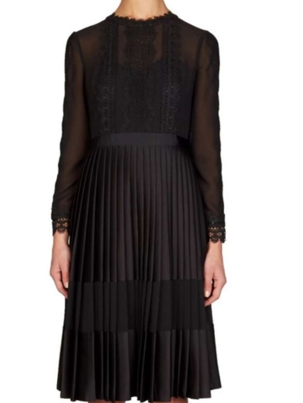 Ted Baker Looez Lace Trim Pleated Midi Dress, Black